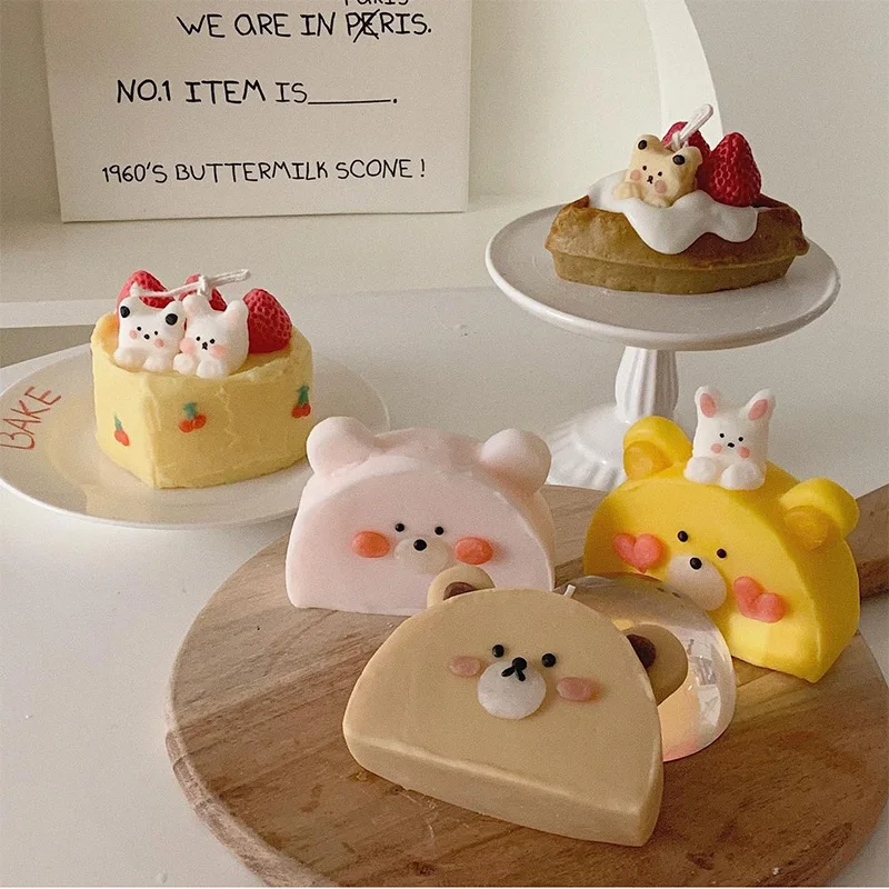 Cream Big Bear Candle Mold Korean Silicone Molds for Making Mug Arch Window Wax | Дом и сад