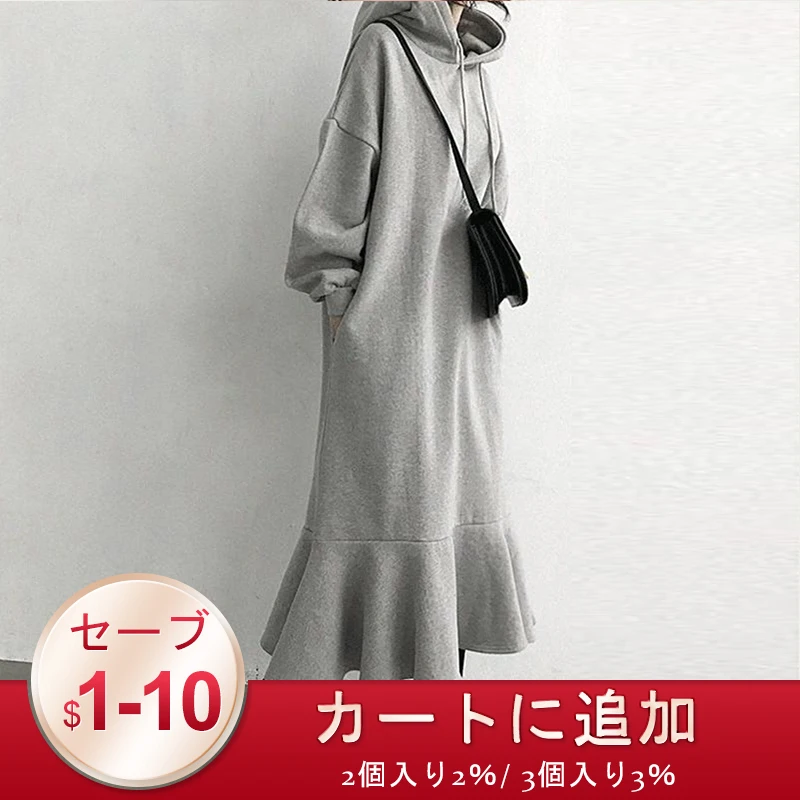 Толстовки с капюшоном платье свитшот корейский стиль Осень-зима 2019 женские