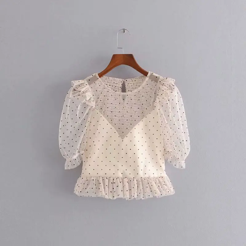 Сладкие девочки с О-образным вырезом Футболка пышными рукавами Топы стильное и