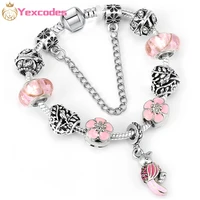 yexcodes spring and summer pink charm bracelets diy flower beads fine bracelet female bangles jewelry