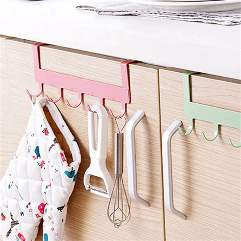 

5 Hook Bathroom Iron Hook Multifunctional Kitchen Cabinet Door Metal Hook Kitchen Bathroom Accessories Kitchenware Storage Tool