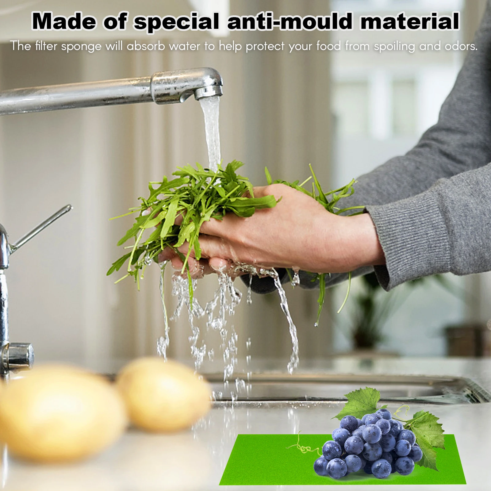 

4PCS Filter Sponges for Refrigerator Drawers Mould-proof Fruit Vegetable Liner Green