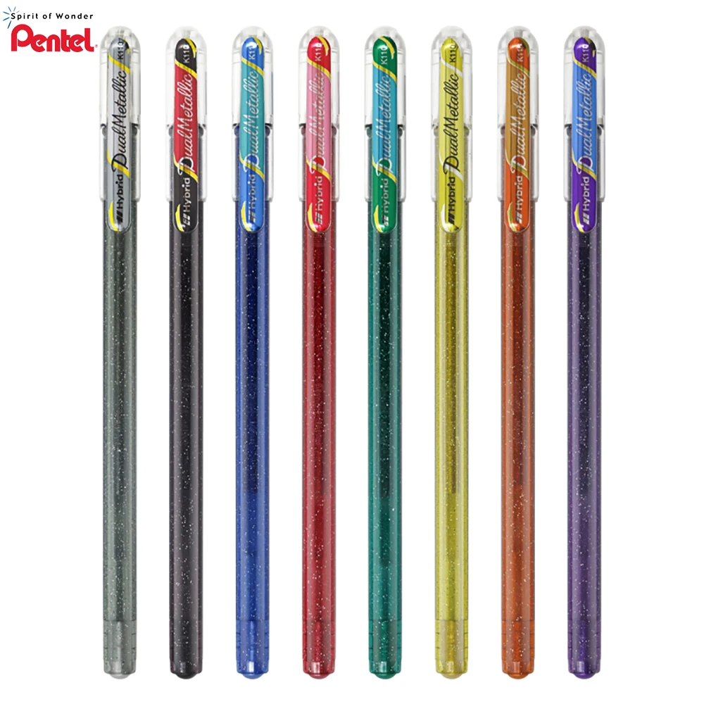 

Японская гелевая ручка Pentel K110 с жемчугом и карри, металлик, 1,0 мм, однотактное письмо, два цвета s, 8 цветов, разные цвета, студенческие канцеля...