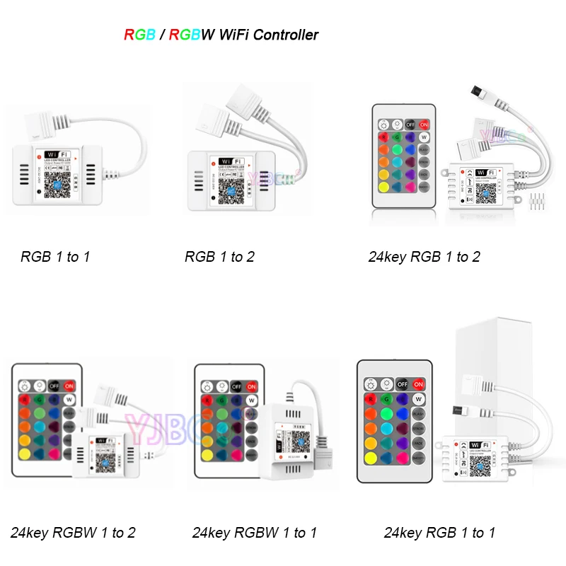 

5~24V LED RGB RGBW Wifi Controller Magic Home Dimmer IR 24Key Remote/APP Control 1/2 way output for LED Strip Smart Lamps Bulbs