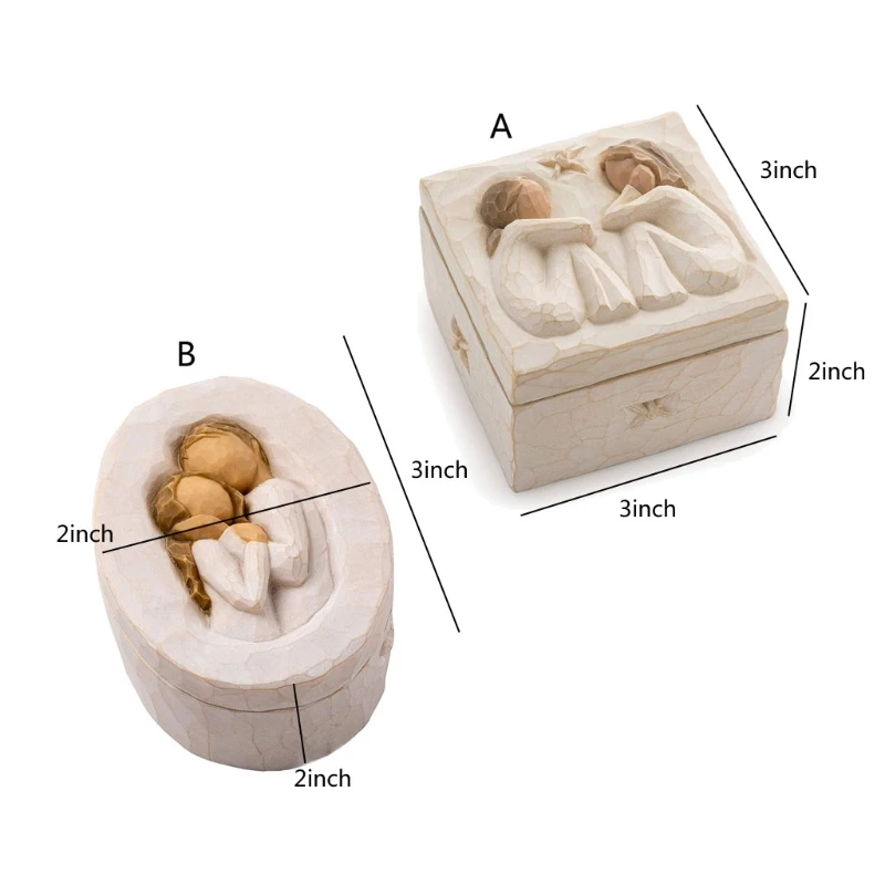 

2021 New Friendship Sculpted Hand-Painted Keepsake Resin Box Love Embrace Jewelry Box 2020 trend