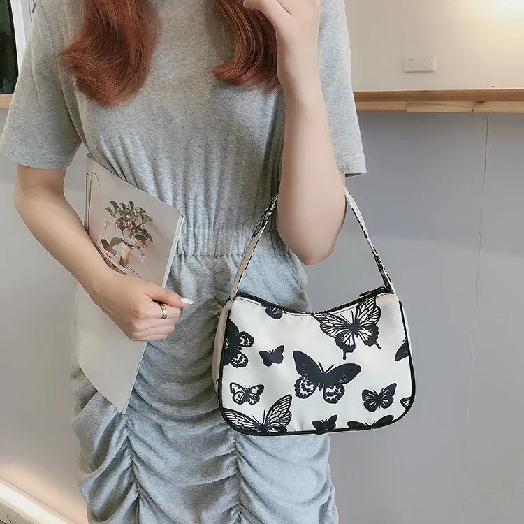 Женские сумки-хобо из полиэстера с рисунком бабочки элегантные винтажные