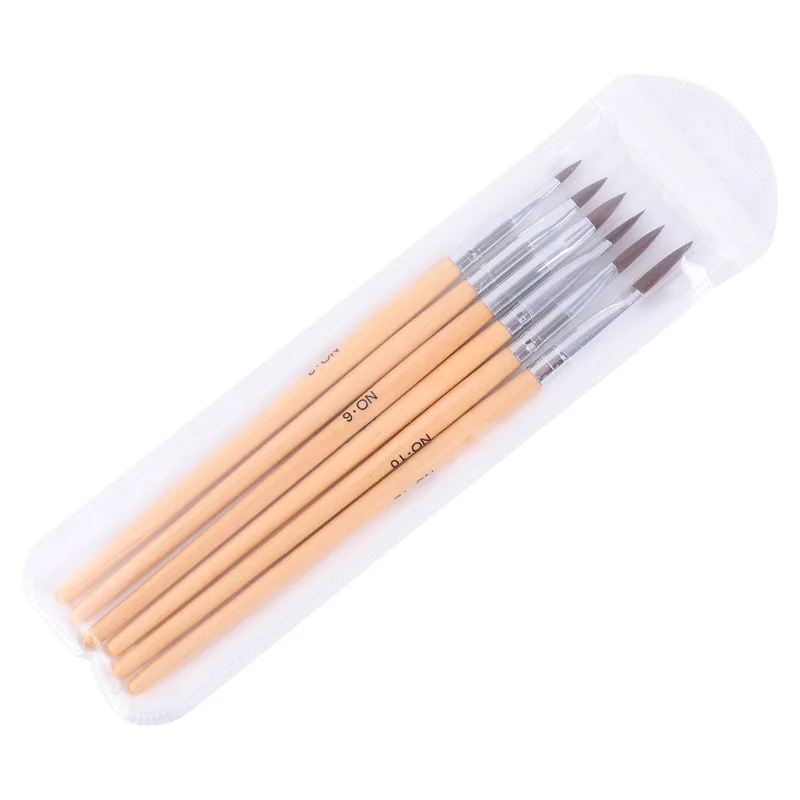 

6pcs per set Nail Crystal Pen Nylon Wool Wooden Rod 6 Sets 3D Crystal Carved Pen Factory Direct Sales