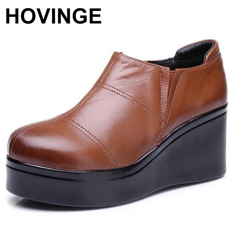 

HOVINGE women high heels boots round toe ankle boots spring and autumn short shoes Genuine leather boot