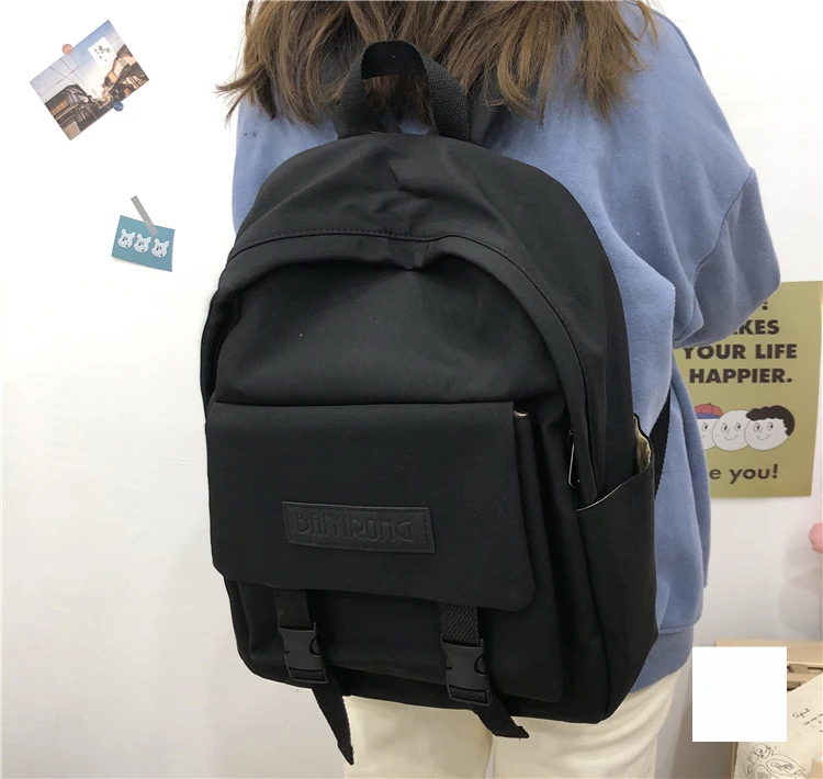 Harajuku сплошной цвет женский колледж большой емкости повседневное корейский рюкзак Ulzzang Мода ins Винтаж письмо рюкзак