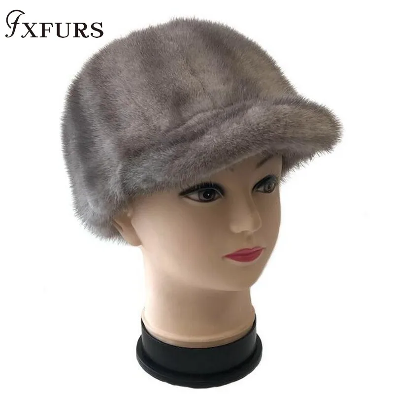 Новинка 2020 женские шапки из меха норки зимние теплые меховые с козырьком
