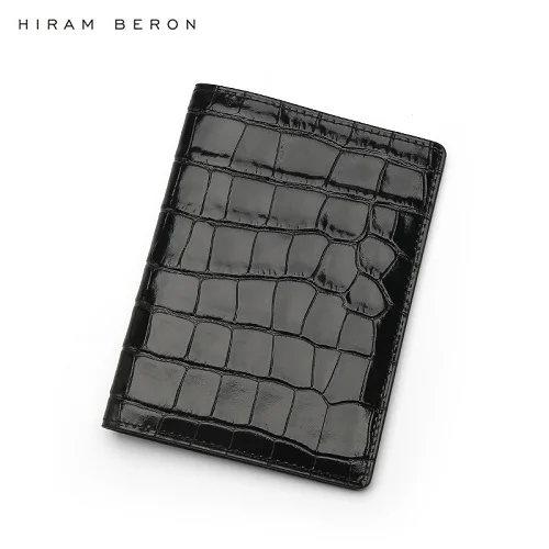 Hiram Beron персонализированный кожаный чехол для паспорта RFID Блокировка тисненый узор крокодила роскошный продукт Прямая поставка - Цвет: glossy black