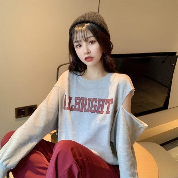 

Autumn Korean Style round Neck Letter Thin Learning