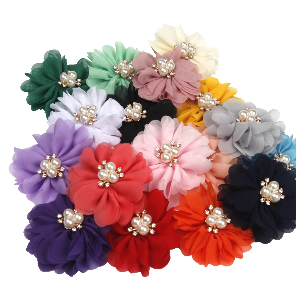 

Мини 2,8 ''DIY Цветы Дети Бутик шифон цветок горный хрусталь без заколки для волос банты для волос Свадебные аксессуары для волос 12 шт./лот