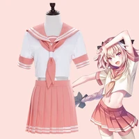 fate grand order apocrypha rider astolfo cosplay costumes pink jk school uniform sailor suit tops skirt outfit anime cosplay