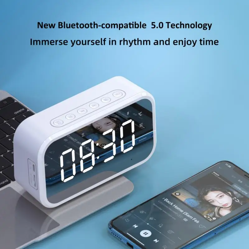 

Aubess Dual Loud Smart Alarm Clock Projection for Bedroom Radio Digital Alarm Clock with USB Charger Large Mirror LED Display