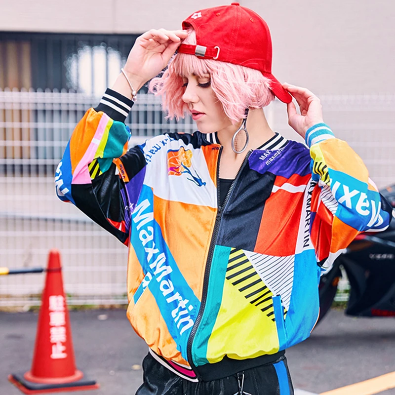 

2021 Female Spring Autumn Long Sleeve Coat Fashion Letter Print Hit Color Female Jacket Casual Loose High Quality Outwear JQ712