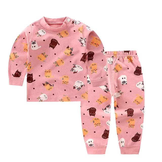 Conjunto de pijama de manga larga para ni&ntilde;os y ni&ntilde;as, camiseta bonita con cuello redondo de dibujos animados, pantalones, ropa de dormir de oto&ntilde;o, novedad de 2021-5