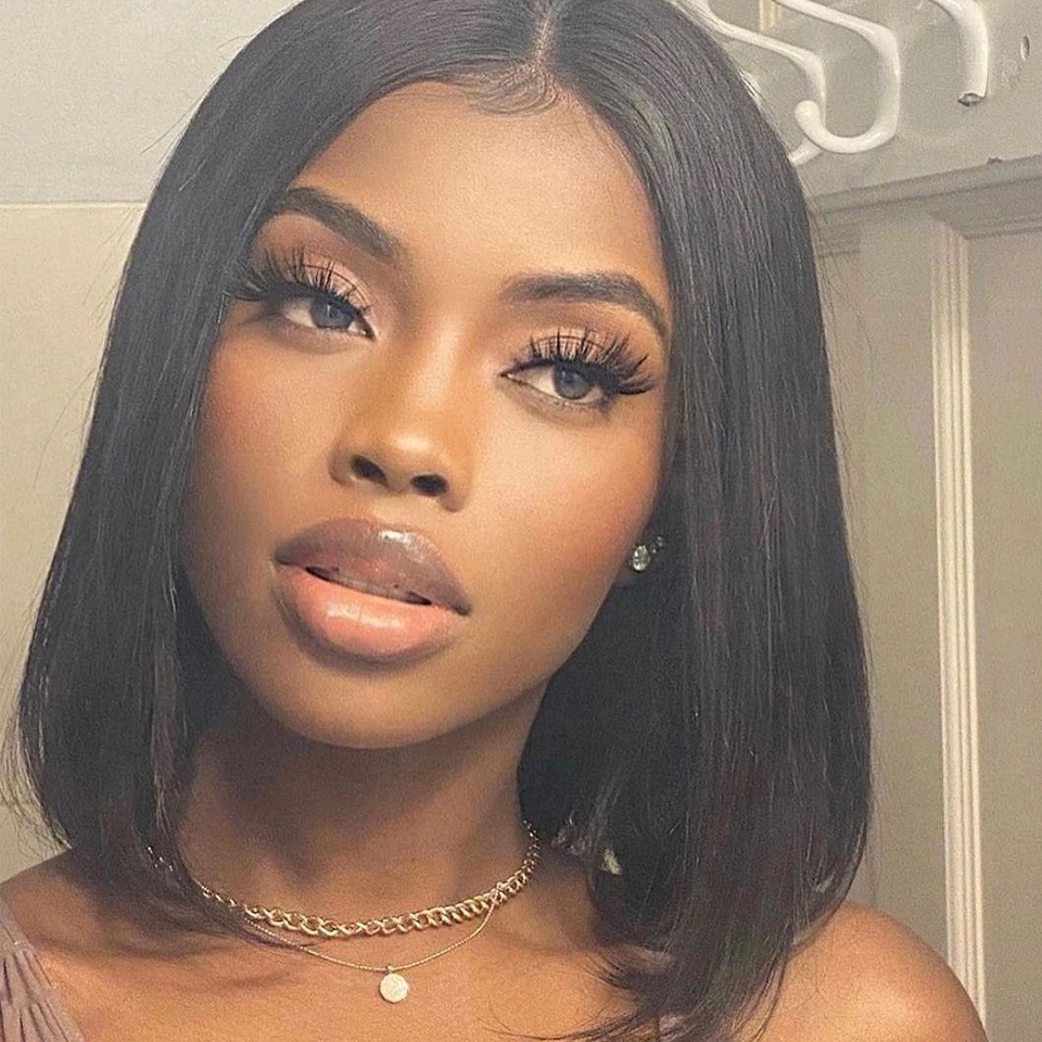 

Middle Part Short Cut Bob Natural Hairline Straight Lace Front Synthetic Wig for Black Women BabyHair Glueless Heat Resistant