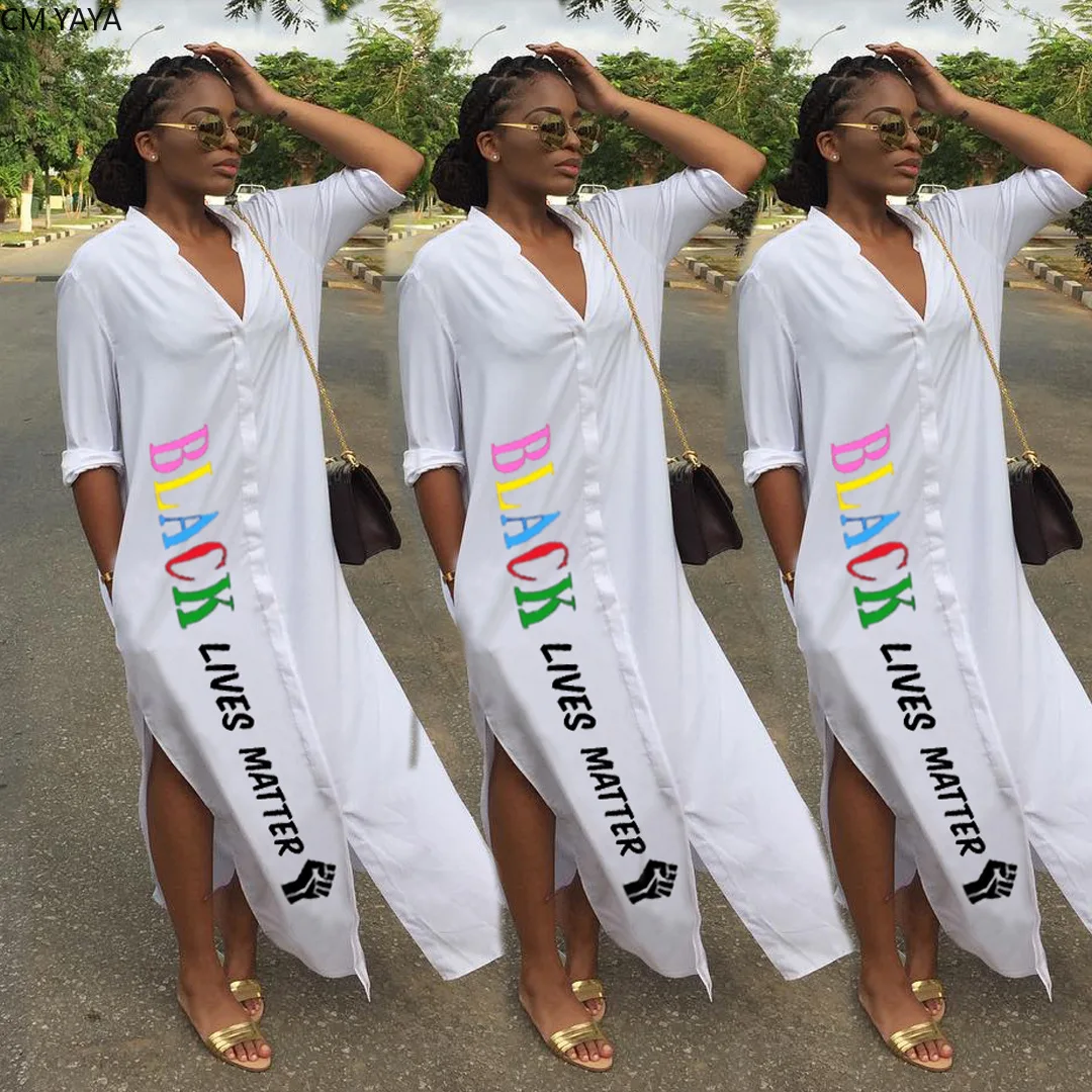 Женское платье-макси с коротким рукавом CM.YAYA черное облегающее платье-рубашка