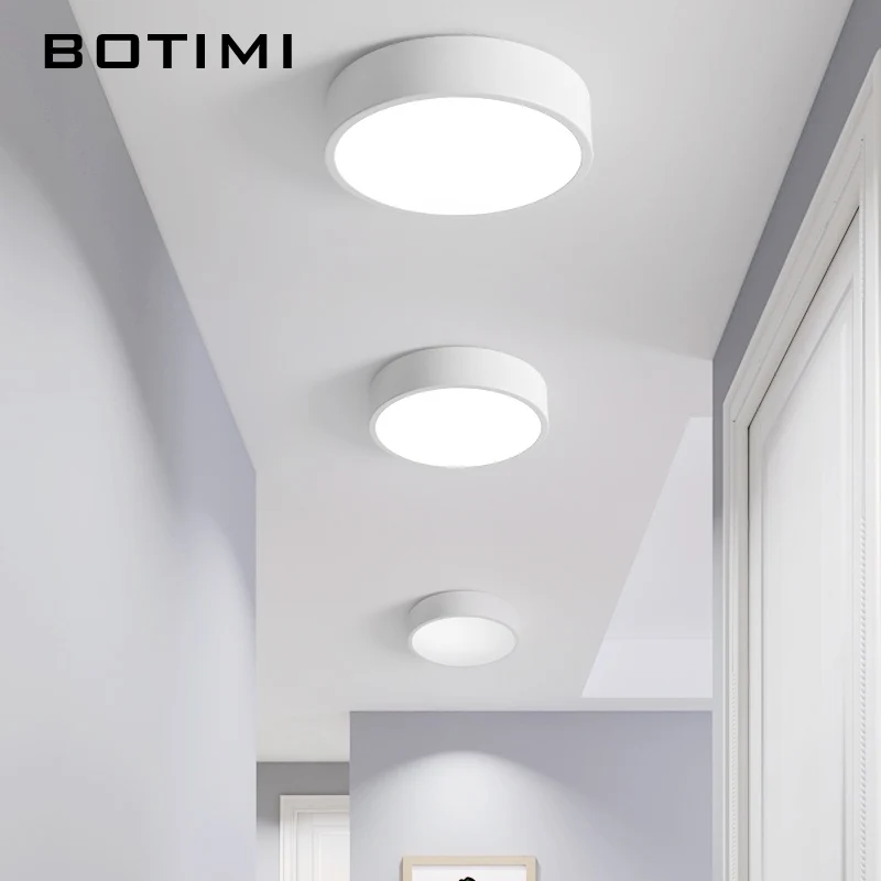 BOTIMI 220V светодиодный потолочный светильник s с круглым металлическим абажуром для гостиной современный поверхностный потолочный светильник Деревянный светильник для спальни