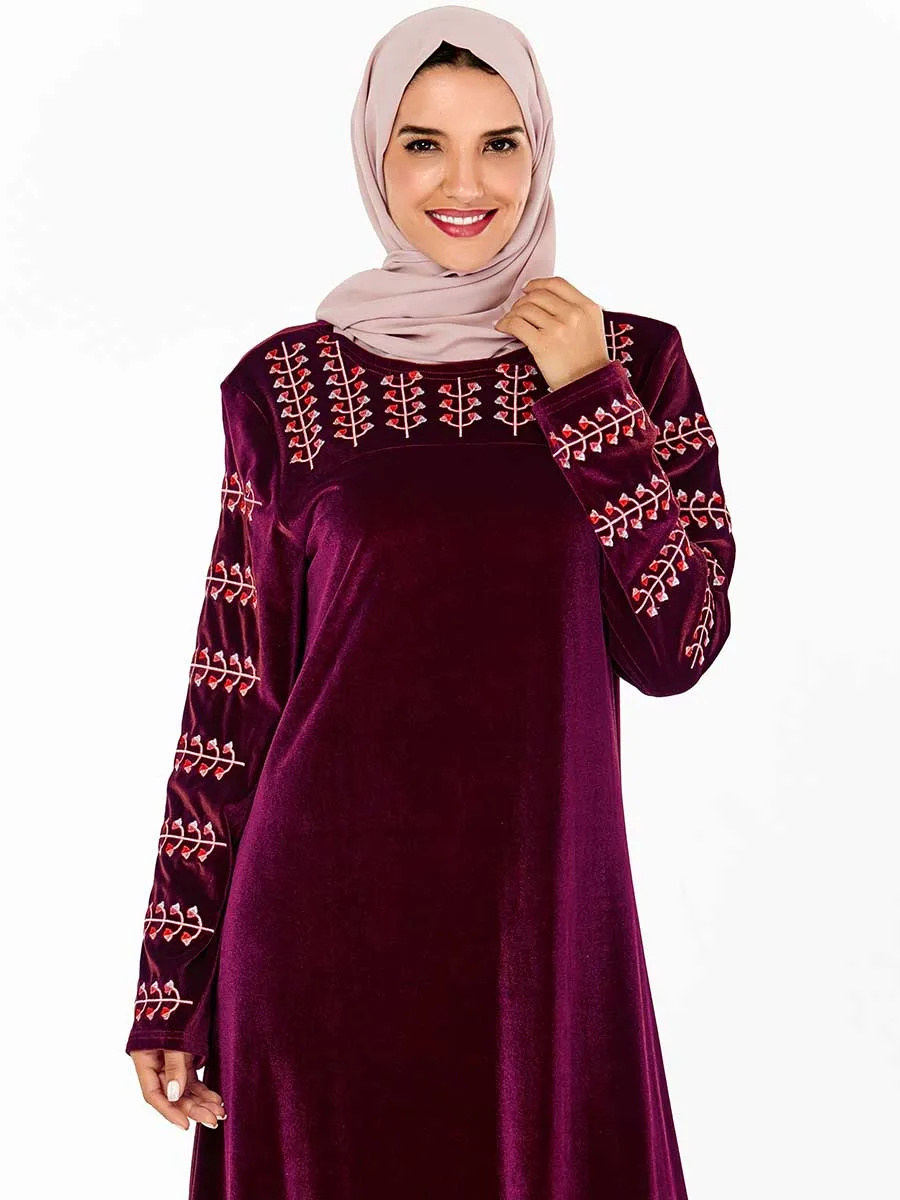 BNSQ Бургундия Толстое Зимнее бархатное платье с длинным Hijabs мусульманская одежда Дубай индонезийский Макси индийские платья Lehenga
