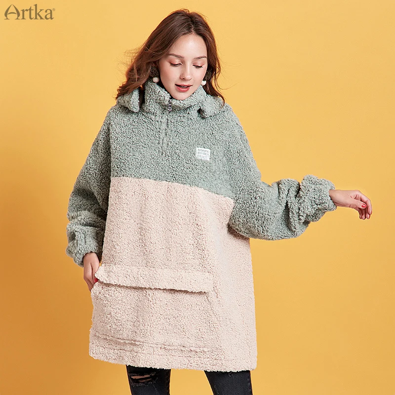 Женская толстовка с капюшоном ARTKA зеленая Толстовка большого размера плюшевой