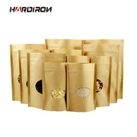 zip lock standing kraft paper bags with round window yellow kraft pack storage dried food fruits tea electronic product pouches