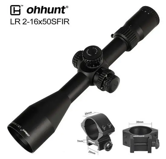 with picatinny rings LR 2-16x50 SFIR охотничий прицел Mil Dot стекло травление сетка Красная подсветка Боковая регулировка параллакса турреты замок сброс Trail прицел - Цвет: with picatinny rings