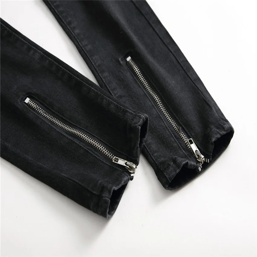 Высококачественные черные мужские байкерские джинсы в стиле панк хип-хоп