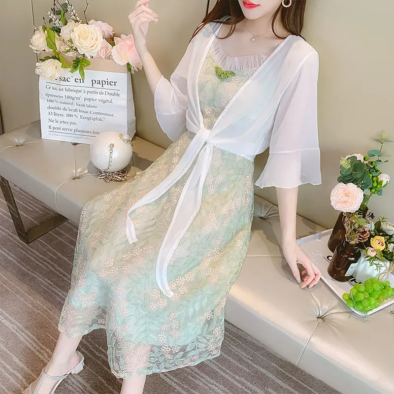 

Floral skirt fairy dress women's long small fresh suspender skirt 2021 summer new