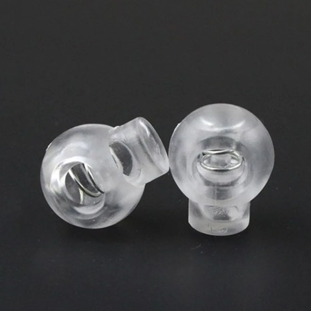 

100pcs/pack Cord Lock Round Ball Toggle Stopper Plastic Toggle Clip Widely For Bag Backpack/Clothing Clear White