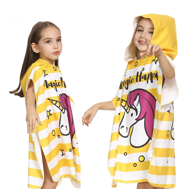 Детское хлопковое пляжное полотенце накидка с капюшоном и рисунком
