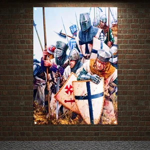 Masonic Knight Templar Flag Banner Wall Art Medieval Warrior Armor Posters Hang on the wall 4 grommets Custom Flag indoor Decor