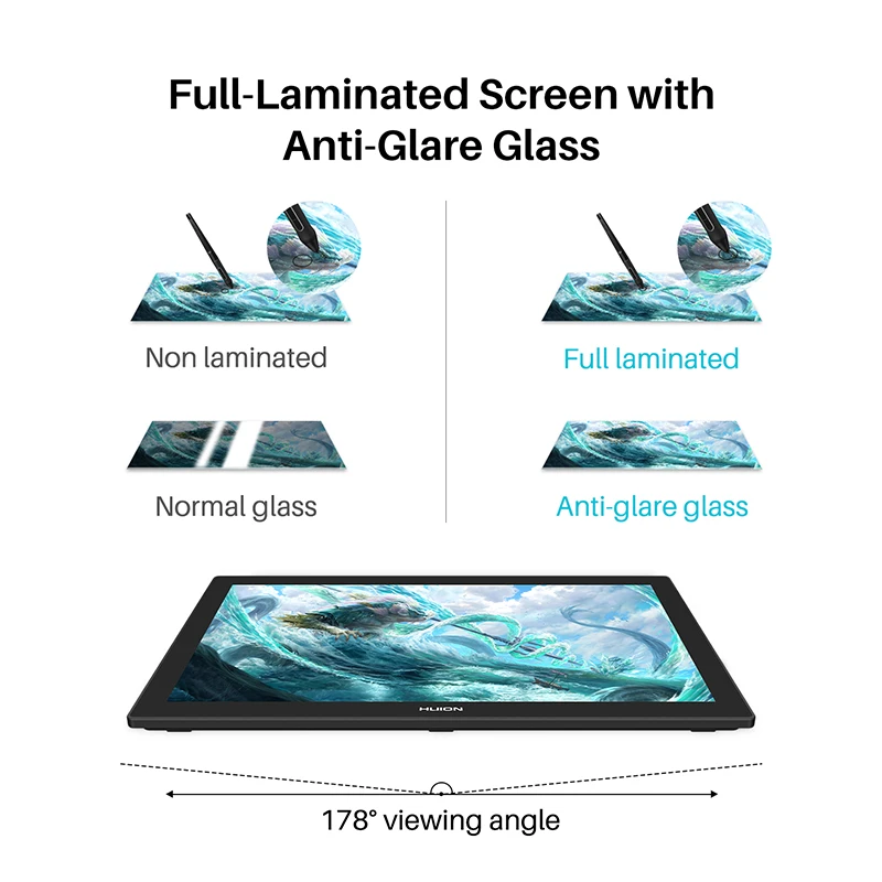 Графический планшет HUION Kamvas Pro 24 4K UHD полностью ламинированный экран 140% sRGB 8192