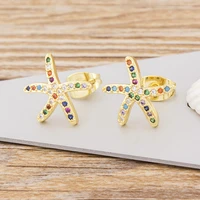 aibef new arrival summer style starfish gold stud earrings colorful rhinestone geometric cz jewelry for women girls engagement