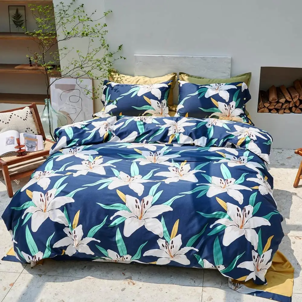 

Silkly Egyptian Cotton Bedding Set Printed Quanlity Linens Sheet Pillowcase Duvet Cover