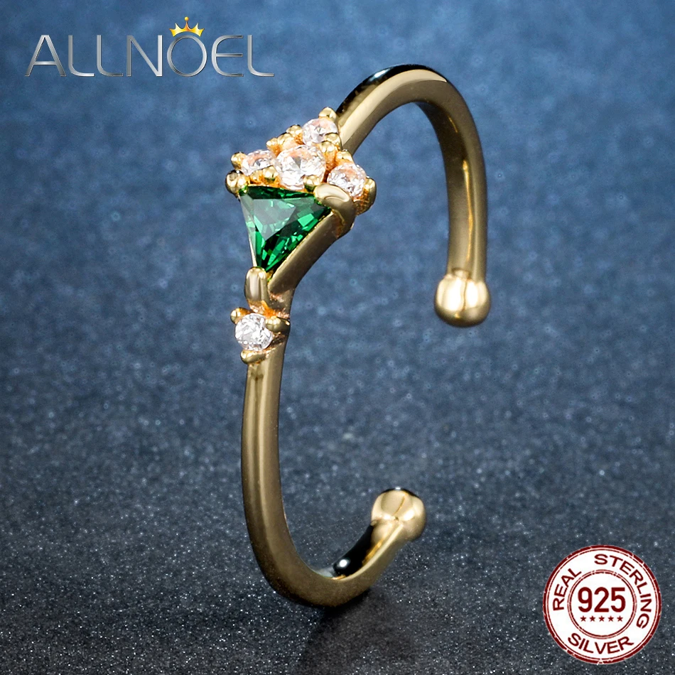 

ALLNOEL 925 Sterling Silver Green Zircon Ring Noble Dinner Party Gold-Color Ring As A Present For Women