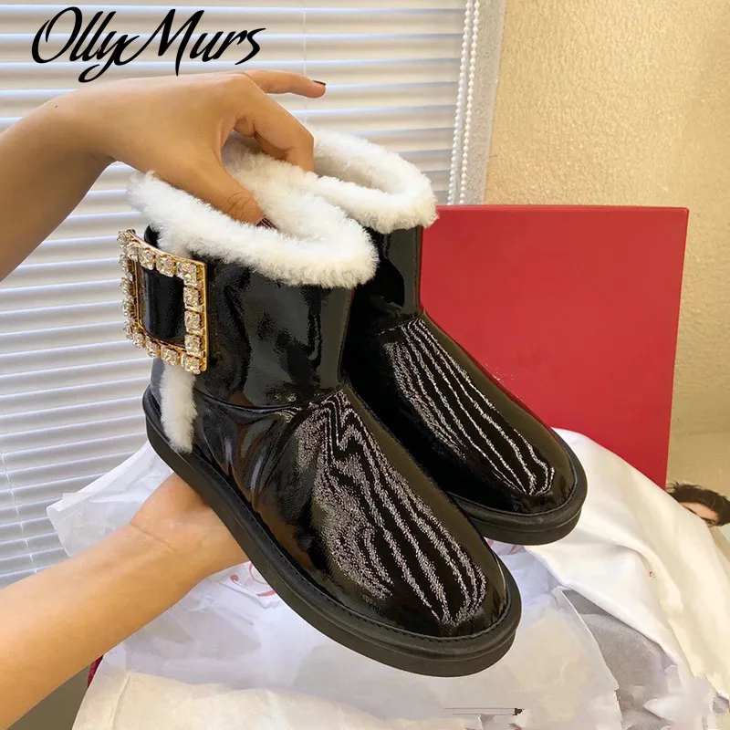 

Женские зимние ботинки ollywalls с круглым носком, полусапожки, сохраняющие тепло, Дамская обувь, брендовый дизайн, украшение из страз