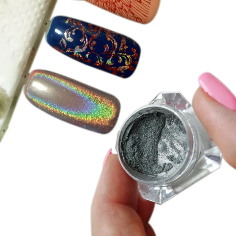 Голографический лазерный блеск для ногтей 0 2 г ультратонкий Сияющий серебряный