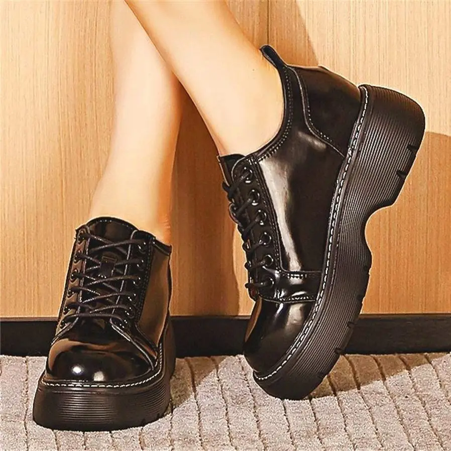 

Military Women's Lace Up Cow Leather Ankle Boots Platform Creepers Round Toe Oxfords Comfort Shoes Punk Goth 34 35 36 37 38 39