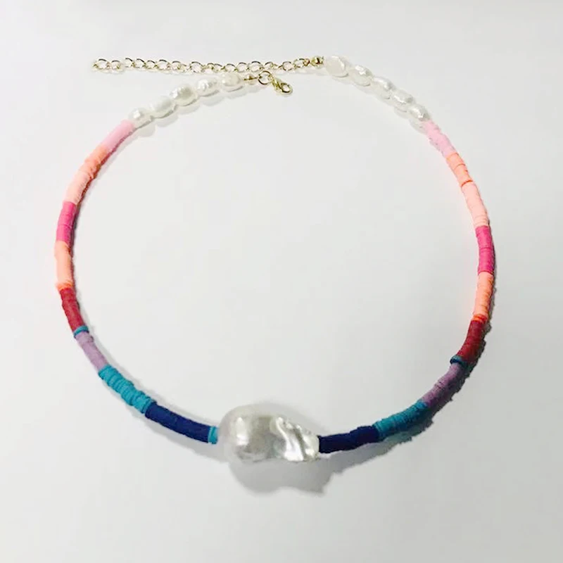 DM изысканный жемчуг Радужное ожерелье силикона барокко натуральный