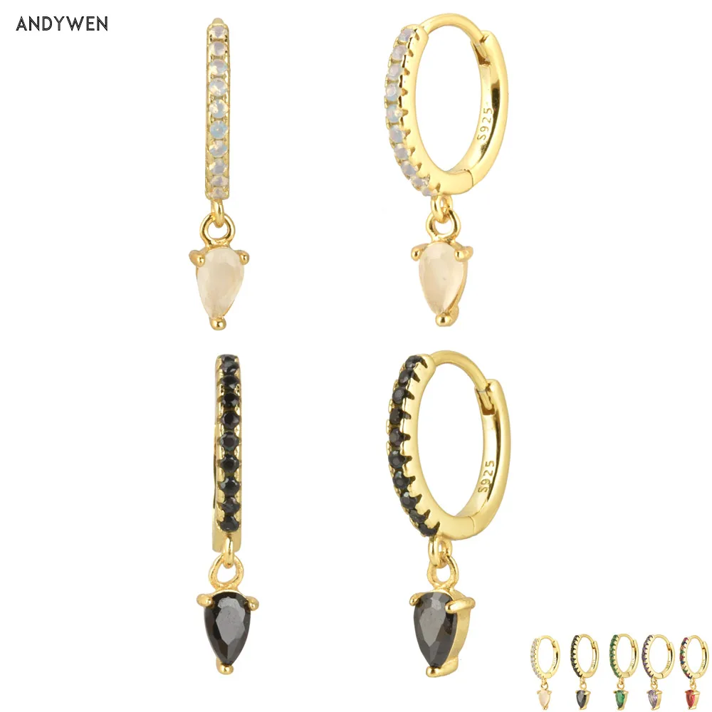 Серьги подвески Andywen из стерлингового серебра 100% пробы с золотым белым черным