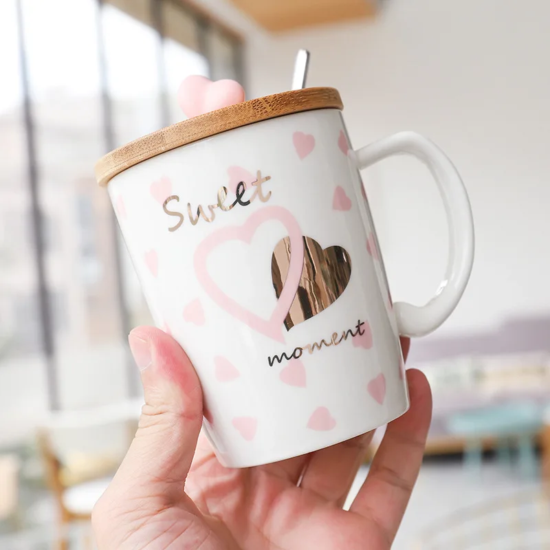 Симпатичная кружка с крышкой и ложкой простая художественная керамическая чашка