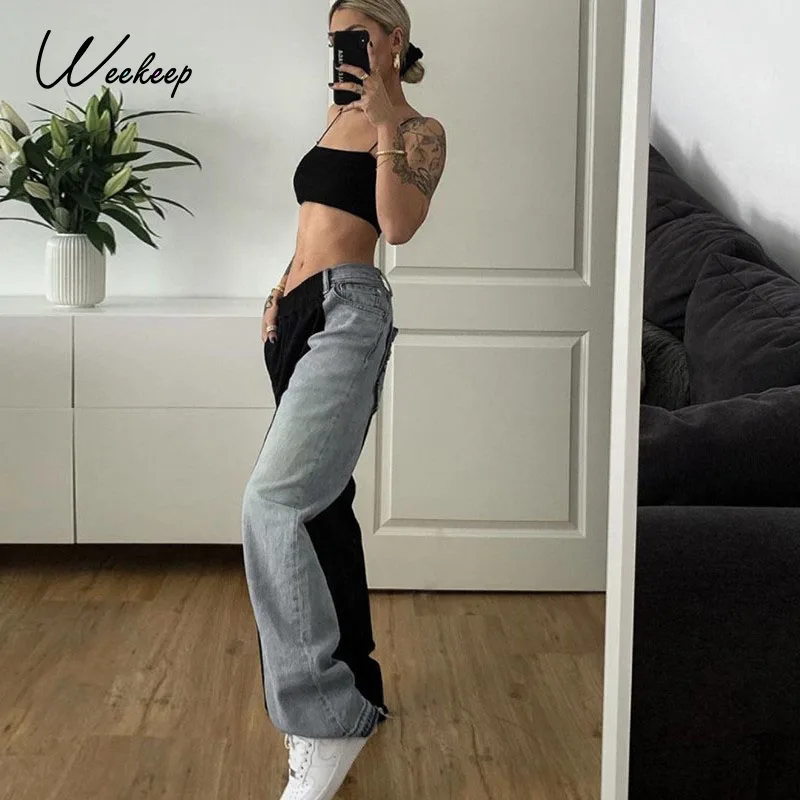 

Weekeep Patchwork Loose Casual Women Trousers Hip Hop Slim Fashion Jeans 2021 Autumn Korean Streetwear Version Denim Cargo Pants