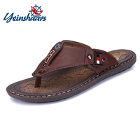 2021 new brand men slippers summer beach shoes men flip flops high quality casual sandals leather slip on breathable sandalias