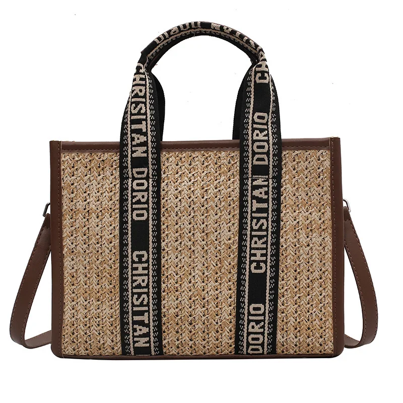 

Braided Straw Woven Tote Bags Large Beach With Zipper Rattan Shoulder Crossbody Shopping Capacity Handbag Women Summer Travel