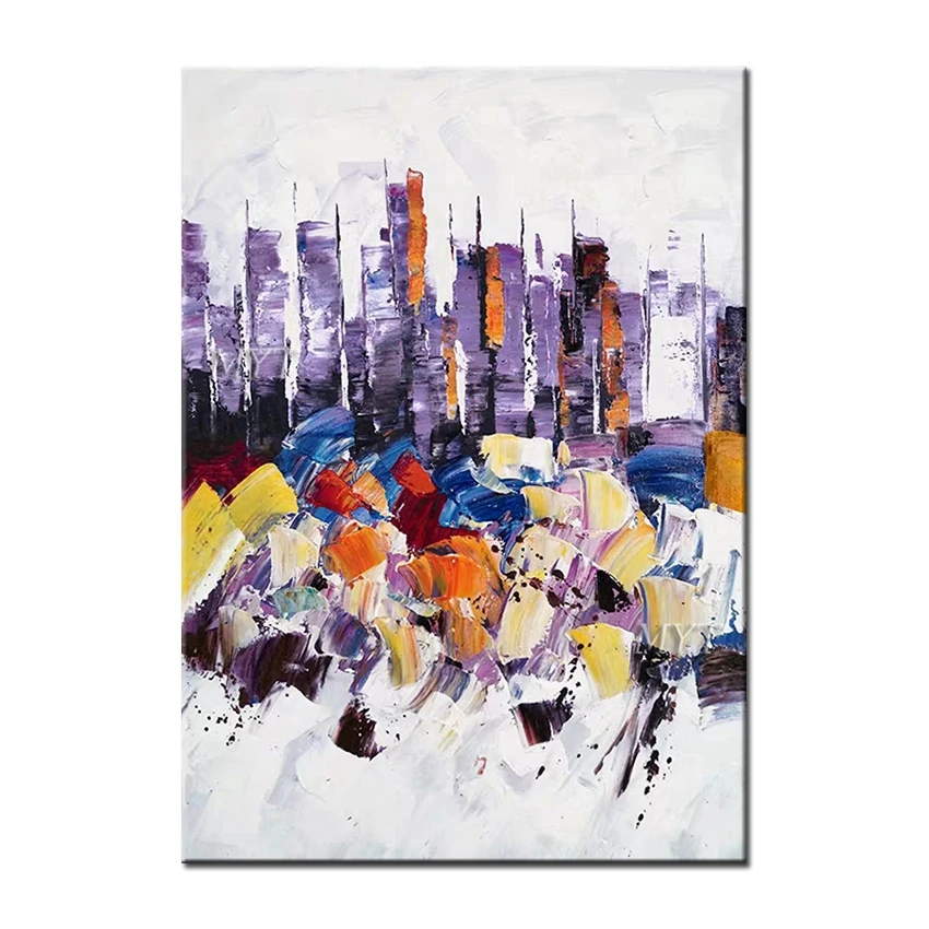 Красивый городской и морской пейзаж абстрактная картина маслом настенная