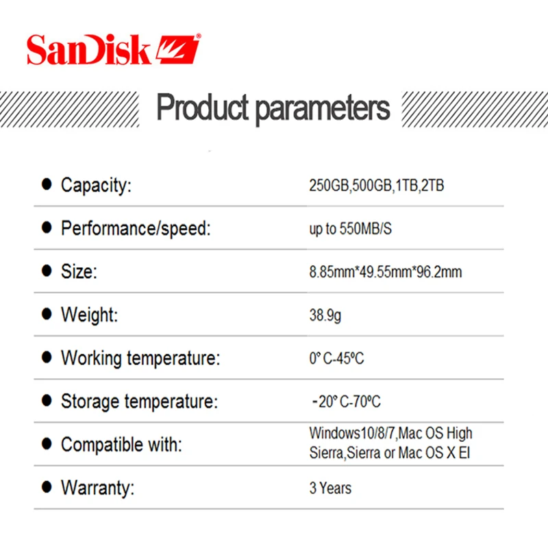 Портативный внешний SSD SanDisk 250 ГБ 500 1 ТБ жесткий диск USB 3 HD твердотельный для