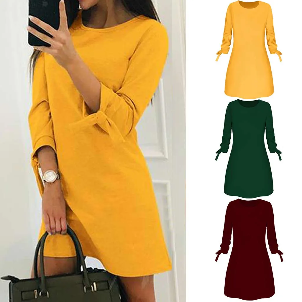 JAYCOSIN элегантное платье для женщин плюс размер о образным вырезом однотонное Straigth