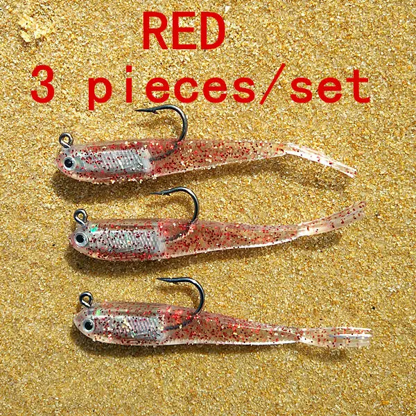 1 set Прозрачные искусственные рыбки приманка 3 шт./компл. 7 см длина 6g бас для доставки прикорма и оснастки морской рыбалки черный, красный, синий зеленый мягкие колготки для рыбной ловли для рыбы с крючком - Цвет: 1 set